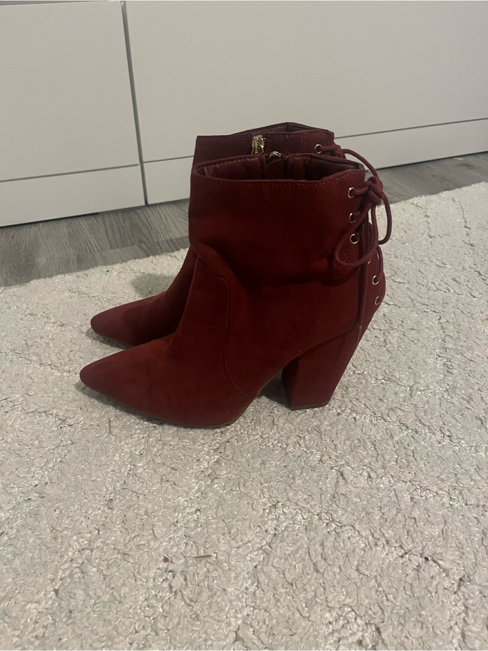 Shoe Dazzle Women's Pointed Lace-Back Ankle Boots - Burgundy size 9 Ridley